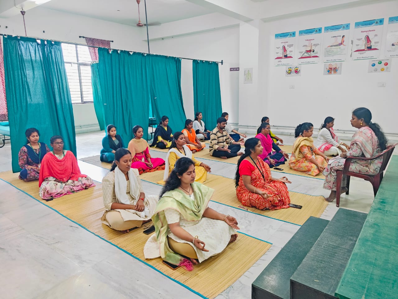 Nursing students participating in a meditation session